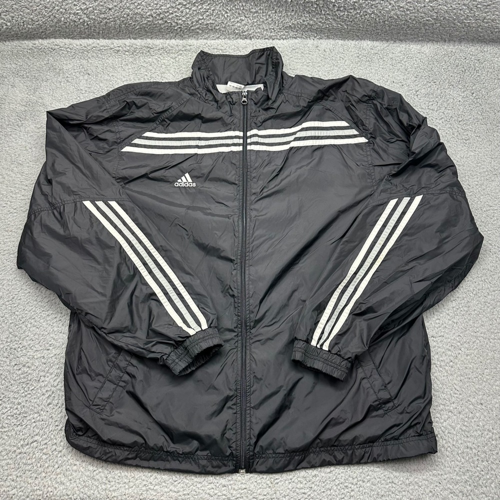 Adidas AWV002 Mens Size XL Black Windbreaker 3-Stripe Full Zip Jacket 162292